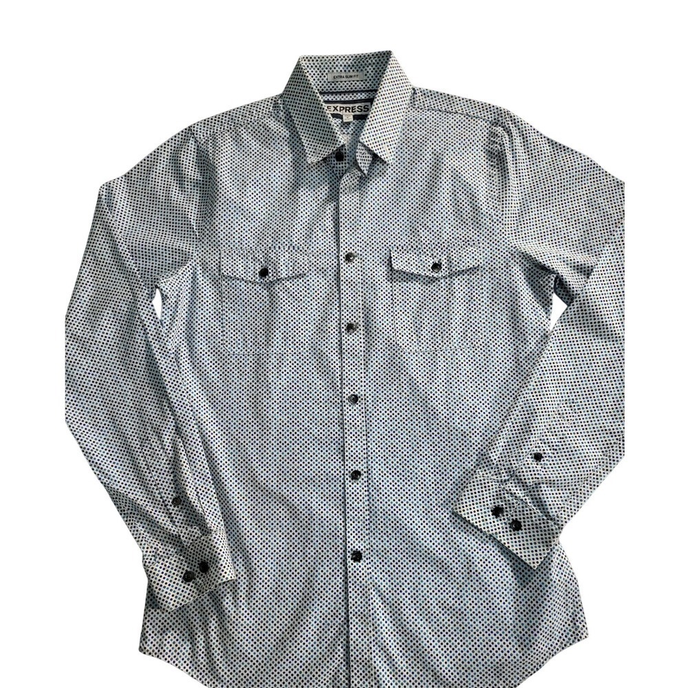 Express Extra Slim Fit Button Down Shirt Dotted Pattern Long Sleeve S